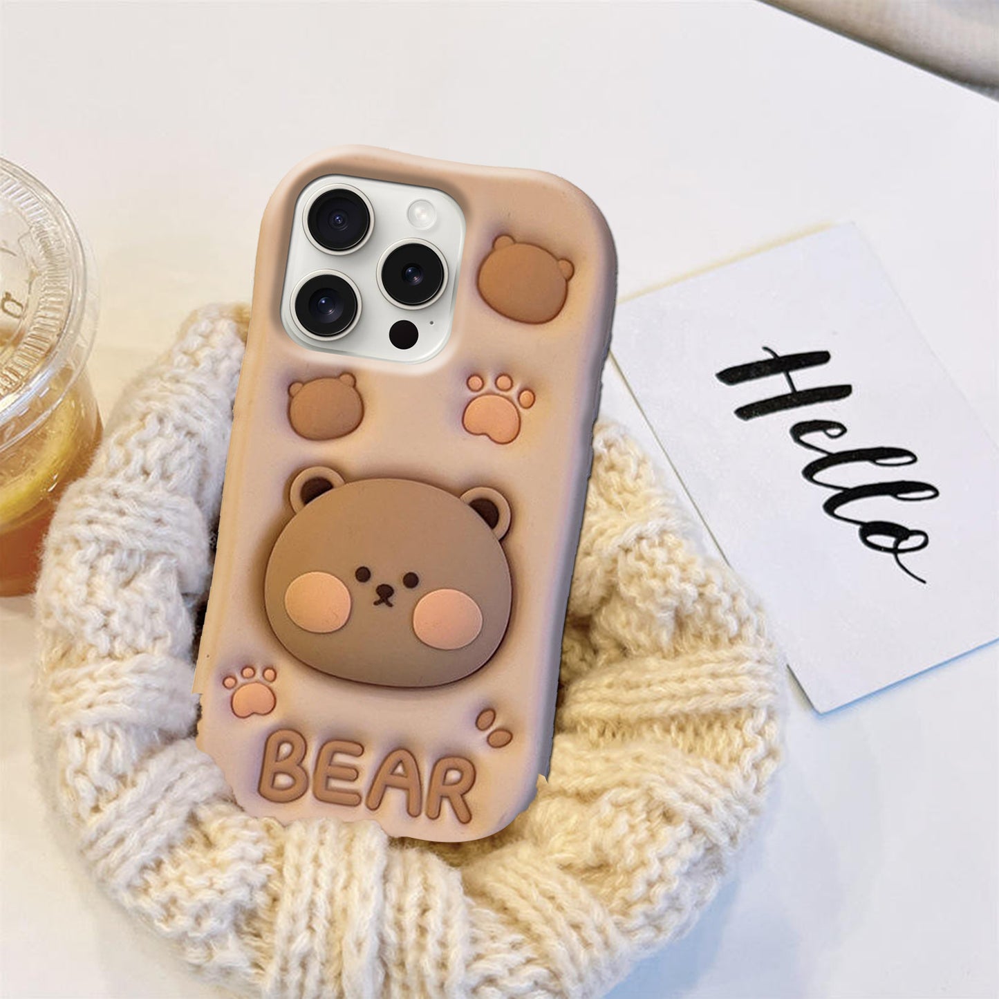 3D Cute Bear Case with Bear Face Holder