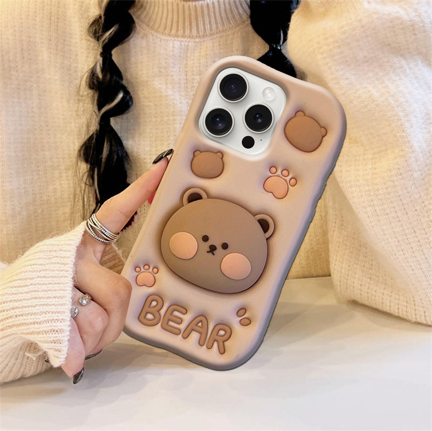 3D Cute Bear Case with Bear Face Holder